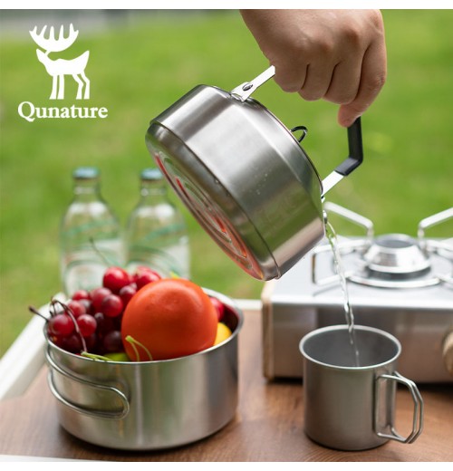 Qunature Portable Camp Cookware Set Teapot Picnic stainless steel Camping Set kettle soup Pot outdoor accessories Qunature Portable Camp Cookware Set Teapot Picnic stainless steel Camping Set kettle soup Pot outdoor accessories