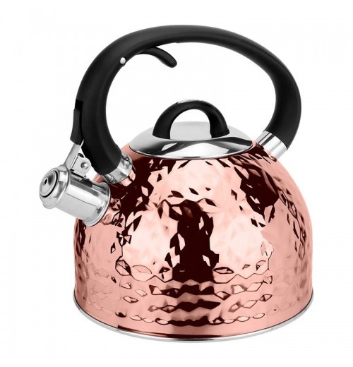 Stunning 2.5L Copper Plated Stainless Steel Whistling Kettle with Induction Base and Classic Hammer Pattern Stunning 2.5L Copper Plated Stainless Steel Whistling Kettle with Induction Base and Classic Hammer Pattern