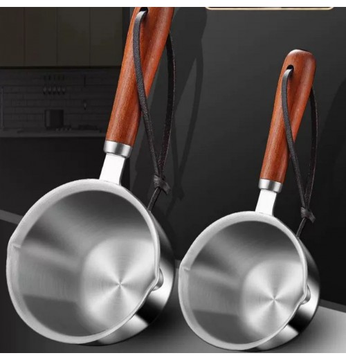 Factory wholesale high quality mini three layer cooking pot with hot oil wooden handle with string 304 stainless steel milk pot Factory wholesale high quality mini three layer cooking pot with hot oil wooden handle with string 304 stainless steel milk pot